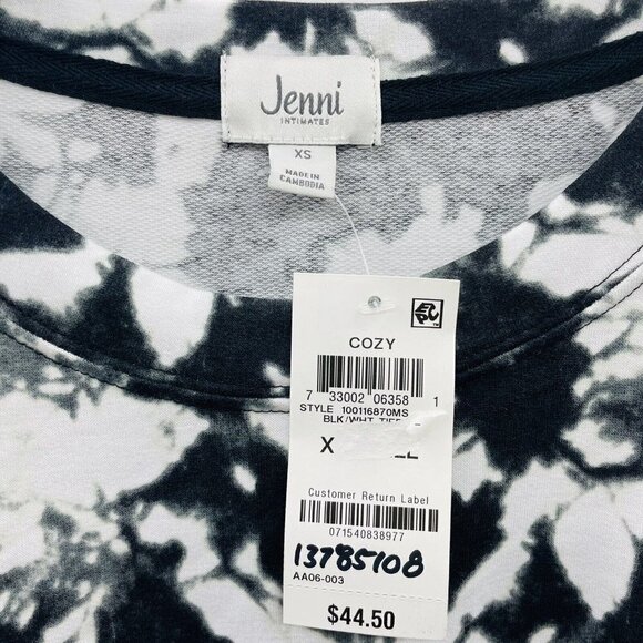 Jenni Intimates Womens XS Super Soft Tunic Pajama Top Black White Tie Dye 735 - Picture 5 of 7